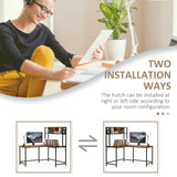 HOMCOM L Shaped Desk with Book Shelf, Industrial Corner Computer Desk, Writing Table with Steel Frame for Home Office, Bedroom, Study Room, 140 x 125cm, Brown
