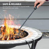 Outsunny 60cm Outdoor Fire Pit Table with Mosaic Outer, Round Firepit with Spark Screen Cover, Fire Poker for Garden Bonfire Party