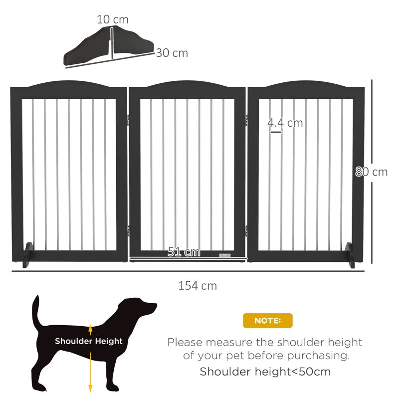 PawHut Foldable Dog Gate, Freestanding Pet Gate, with Two Support Feet, for Staircases, Hallways, Doorways - Black