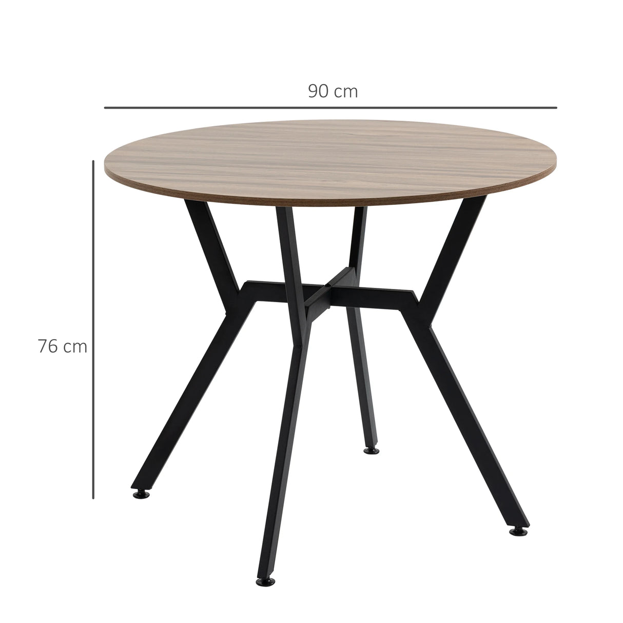 HOMCOM Dining Table, Round Kitchen Table with Black Legs, Anti-slip Foot Pads for Living Room, Dining Room 90 x 76 cm, Brown