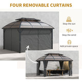 Outsunny 4 x 3m Aluminium Frame Hard Gazebo, with Accessories - Brown