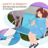 Outsunny Two Seater Kids Garden Swing, Fairy Themed kids Swing Chair with Adjustable Canopy, Safety Belts for Outdoor Use