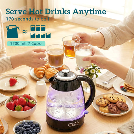 HOMCOM Kettle and Toaster Set, 1.7L 3000W Rapid Kettle with Limescale Filter, 2 Slice Toaster with 7 Browning Controls, Black