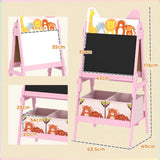 AIYAPLAY 2 in 1 Kids Easel with Whiteboard, Chalkboard, Storage Boxes, for Ages 3-8 Years, Pink