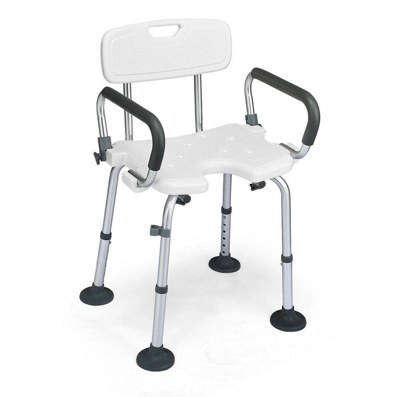 Non-Slip Shower Chair with U-Shaped Cutout for Elderly and Disabled-White