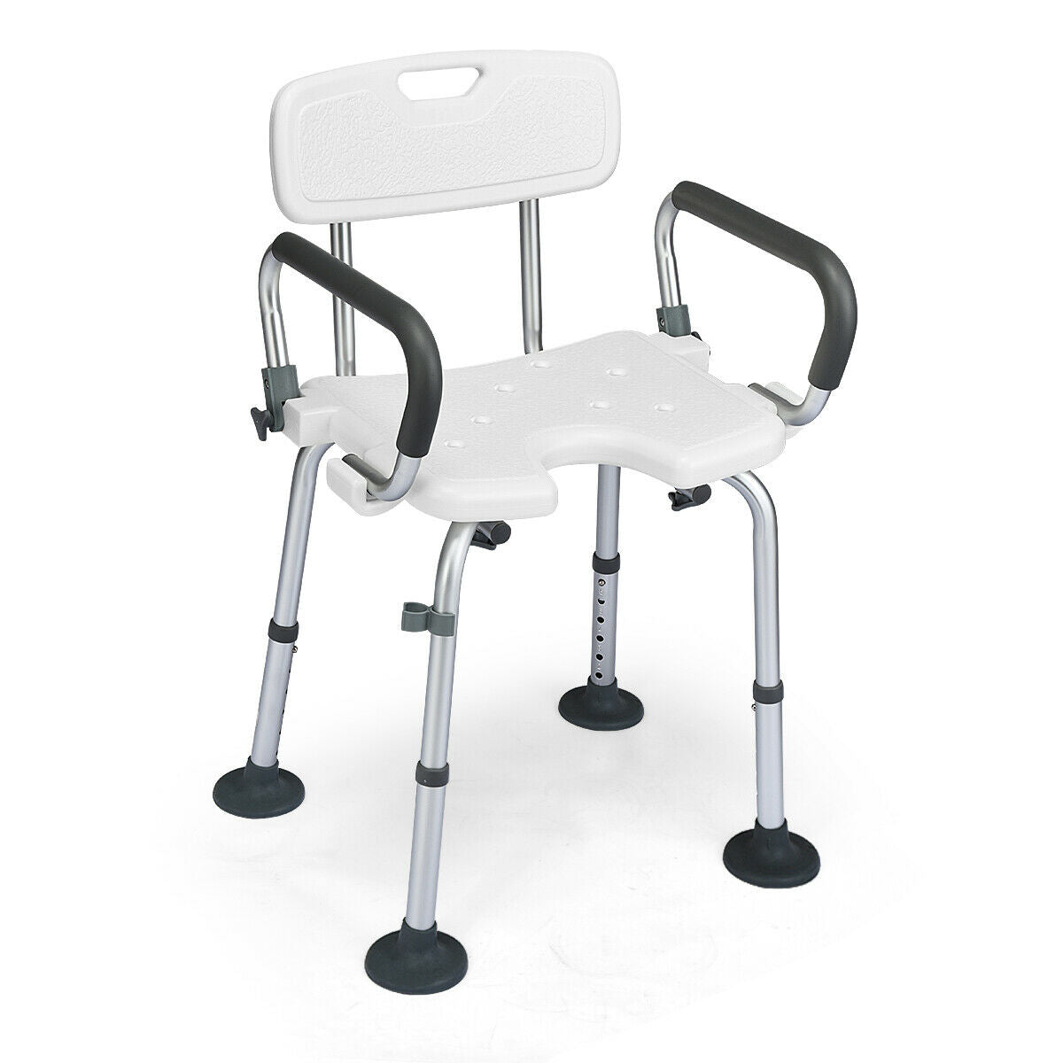 Non-Slip Shower Chair with U-Shaped Cutout for Elderly and Disabled-White