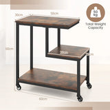 3-Tier Small Sofa Couch Side Table with Lockable Casters for Living Room-Brown