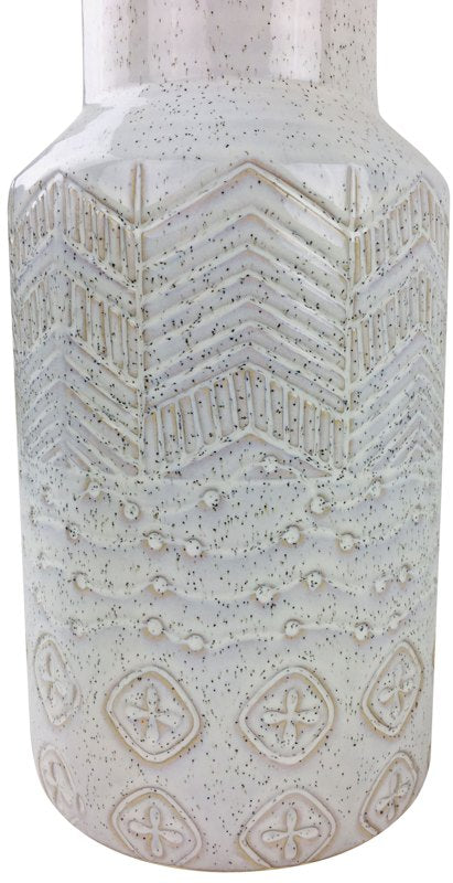 White Herringbone Textured Stoneware Vase 30cm