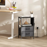 HOMCOM Bedside Table with Charging Station - Black