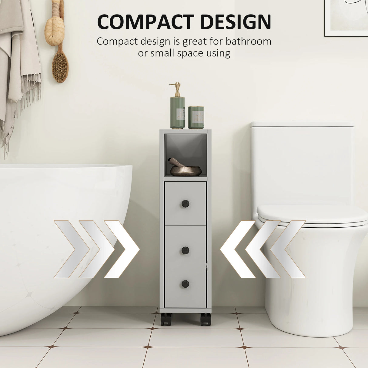 kleankin Slimline Bathroom Storage Cabinet - Grey