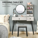 HOMCOM Dressing Table Set with Mirror and Stool, Vanity Makeup Table with 3 Drawers and Open Shelves for Bedroom, Living Room, Grey