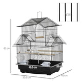 PawHut Metal Bird Cage with Plastic Swing Perch Food Container Tray Handle for Finch Canary Budgie 50.5 x 40 x 63cm Black