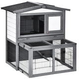 PawHut Rabbits 2-Tier Fur Wood Outdoor Hutch Guinea Pigs Hutches Grey