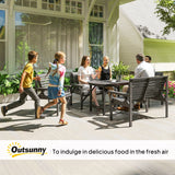 Outsunny 5 Piece Wooden Garden Dining Set for 6, Outdoor Conversation Set with 2 Armchairs, 2 Loveseats and Dining Table with Umbrella Hole for Patio, Balcony, Grey