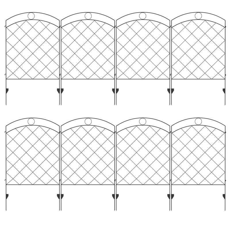 Outsunny Decorative Garden Fencing, 43in x 11.4ft Outdoor Picket Fence Panels, 8PCs Rustproof Steel Wire Landscape Flower Bed Border Edging Animal Barrier, Black