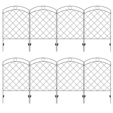 Outsunny Decorative Garden Fencing, 43in x 11.4ft Outdoor Picket Fence Panels, 8PCs Rustproof Steel Wire Landscape Flower Bed Border Edging Animal Barrier, Black