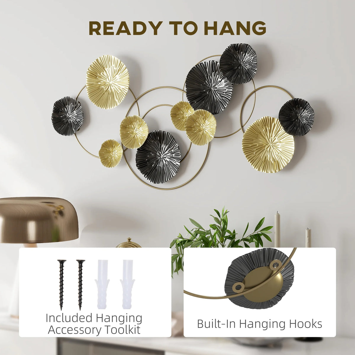 HOMCOM Metal Wall Art, Modern Hanging Wall Decor with Multi-Disc Design for Living Room