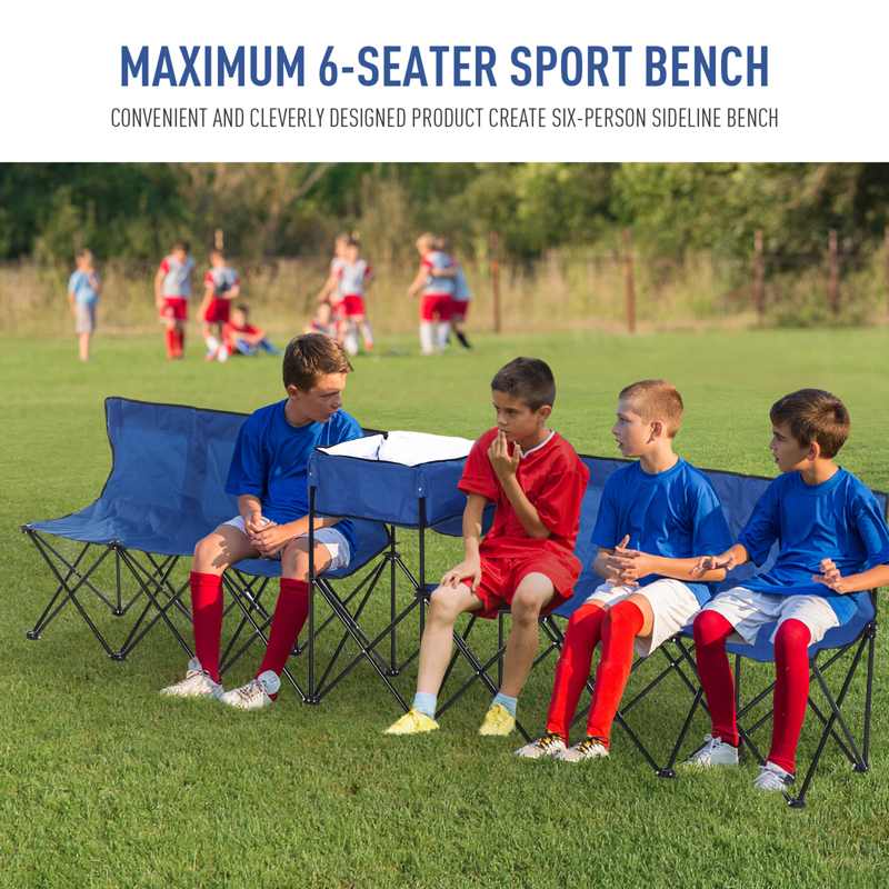 Outsunny 6 Seat Folding Sports Bench Portable Sports Team Bench Spectator Chair with Cooler Bag and Carrying Bag for Outdoor Picnic Camping - Blue