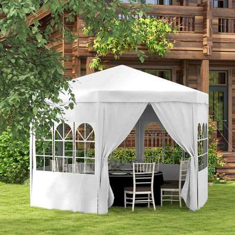 Outsunny 4 m Party Tent Wedding Gazebo Outdoor Waterproof PE Canopy Shade with 6 Removable Side Walls