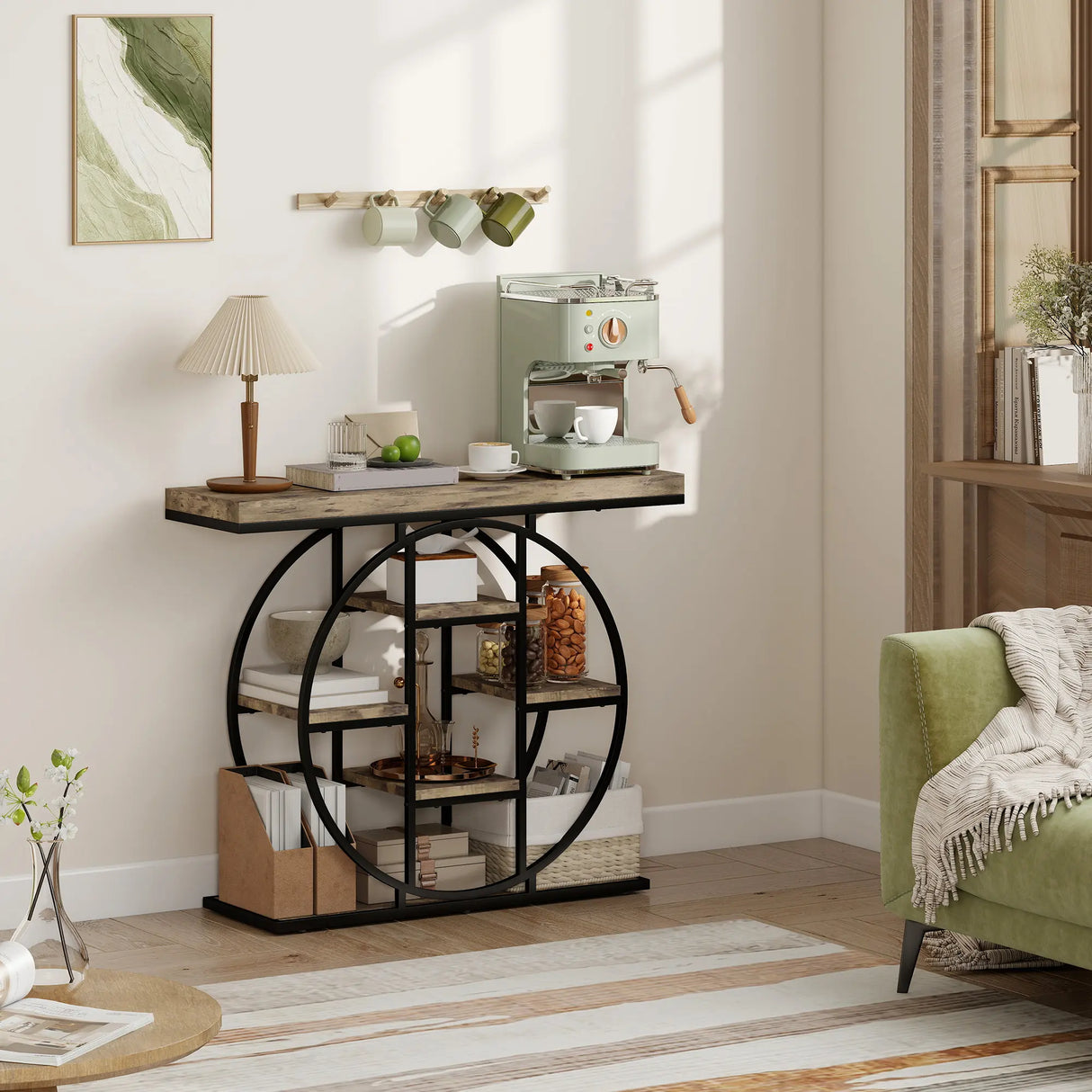 HOMCOM Industrial Console Table with Storage Shelves - Rustic Brown