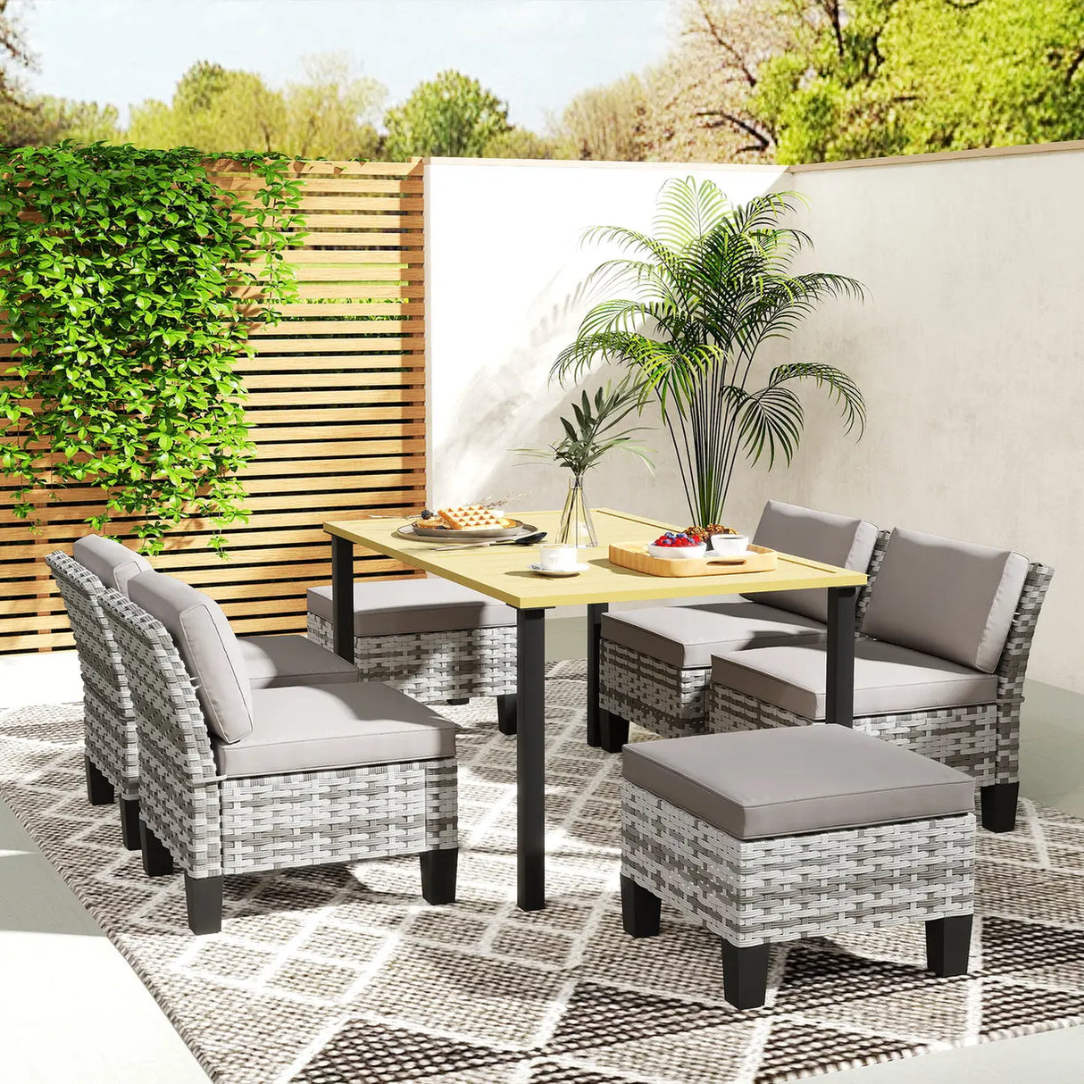 Outsunny Seven-Piece Rattan Dining Set - Grey