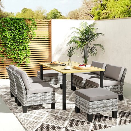 Outsunny Seven-Piece Rattan Dining Set - Grey