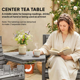Outsunny Wooden Garden Bistro Set, 2 Seater Wooden Outdoor Table and Chairs with Parasol Hole for Patio, Light Grey