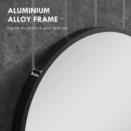 HOMCOM 70cm Aluminium Frame Round Bathroom Mirror - Black