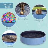 PawHut Dog Paddling Pool, Foldable Dog Pool, Leakproof & Hard Plastic, Portable Pet Bathtub with Non-Slip Base & Drainage Hole, for Indoors, Outdoors, Garden, Patio, 120 x 30 cm, Blue