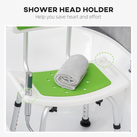 HOMCOM Shower Stool with Backrest, Height Adjustable Shower Chair with Anti-slip Foot Pads, Shower Head Holder, Green