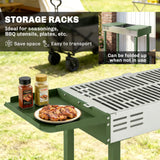 Outsunny BBQ Rotisserie Grill Roaster Charcoal Spit Roasting Machine for Chicken Turkey with 3-Level Grill Grate, Side Shelves, Dark Green