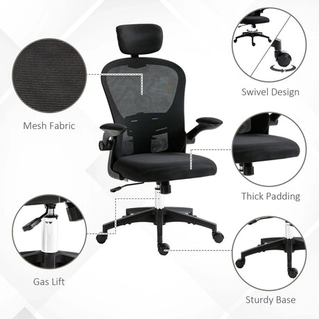 Vinsetto Multi-Adjustable Office Chair, with Lumbar Support, Headrest and Mesh Back - Black