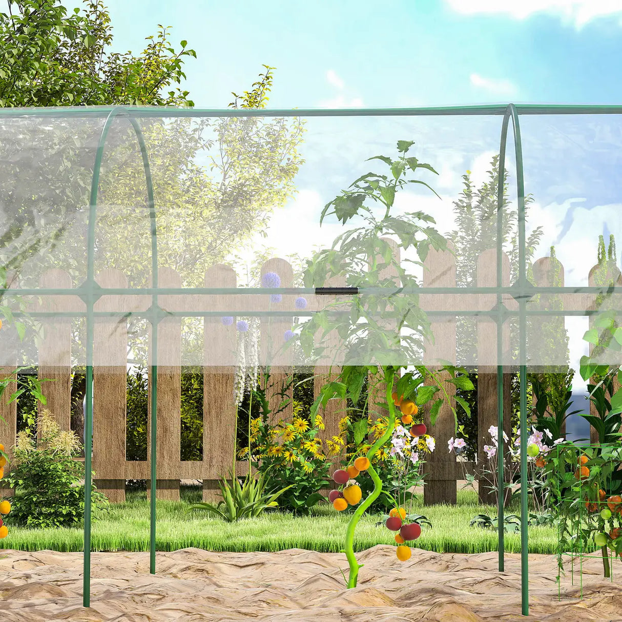 Outsunny Tunnel Tomato Greenhouse with 4 Hoops and Top Tap, Pointed Bottom and Guy Ropes, 400 x 123 x 171 cm, Clear