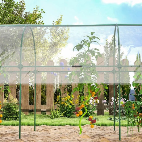 Outsunny Tunnel Tomato Greenhouse with 4 Hoops and Top Tap, Pointed Bottom and Guy Ropes, 400 x 123 x 171 cm, Clear