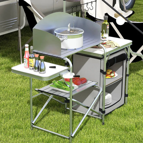 Outsunny Multi-Feature Folding Camping Kitchen, with Wind Shield