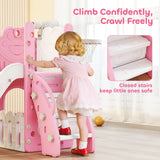AIYAPLAY 5 in 1 Kids Slide Set with Basketball Hoop, Climbing Frame, Telescope, Storage Box for Toddlers Ages 1-3, Pink