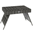 Outsunny Foldable Outdoor Coffee Table, Steel Frame Rattan Side Table, Coffee Table Side Table for Garden, Mixed Grey