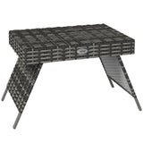 Outsunny Foldable Outdoor Coffee Table, Steel Frame Rattan Side Table, Coffee Table Side Table for Garden, Mixed Grey