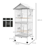 PawHut Budgie Cage with Rolling Stand, Perches, Wheels, Large Parrot Cage for Finch, Canary, Budgie, Cockatiel, White