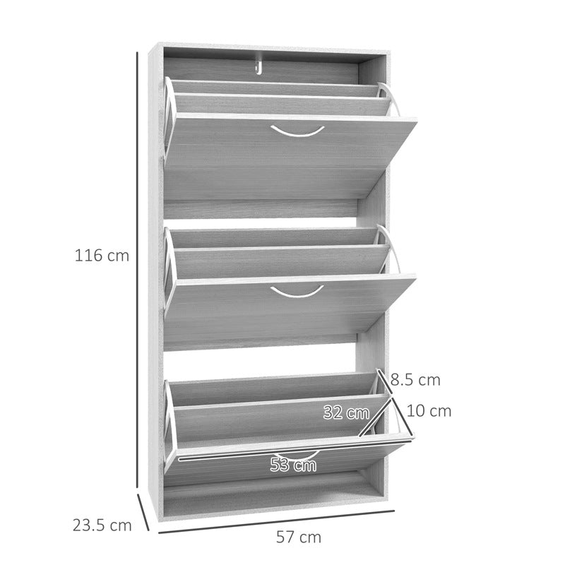 HOMCOM 12-Shoe Flip Drawer Storage Cabinet - Grey Wood-Effect