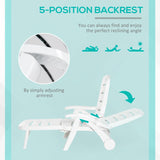 Outsunny 2PCs Outdoor Folding Sun Lounger Recliner on Wheels w/ 5-Position Backrest, White