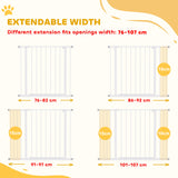 PawHut Dog Gate Pet Safety Gate Stair Barrier Pressure Fit Adjustable 76-82/86-97/101-107 cm, White