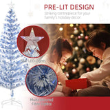 HOMCOM 6FT Artificial Fibre Optic Christmas Tree Seasonal Decoration w/ LED Lights Pre-Lit Easy Store White Blue