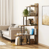 HOMCOM 5-Tier Bookcase, Wooden Ladder Bookshelf Display Stand, Rustic Brown