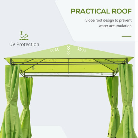 Outsunny 3 x 3(m) Garden Gazebo, Outdoor Gazebo Canopy Shelter with Curtains and Steel Frame for Lawn, Yard and Deck, Green