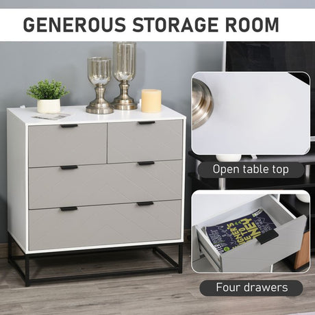 HOMCOM Chest of Drawers with Metal Handles Freestanding Dresser for Bedroom, Living Room