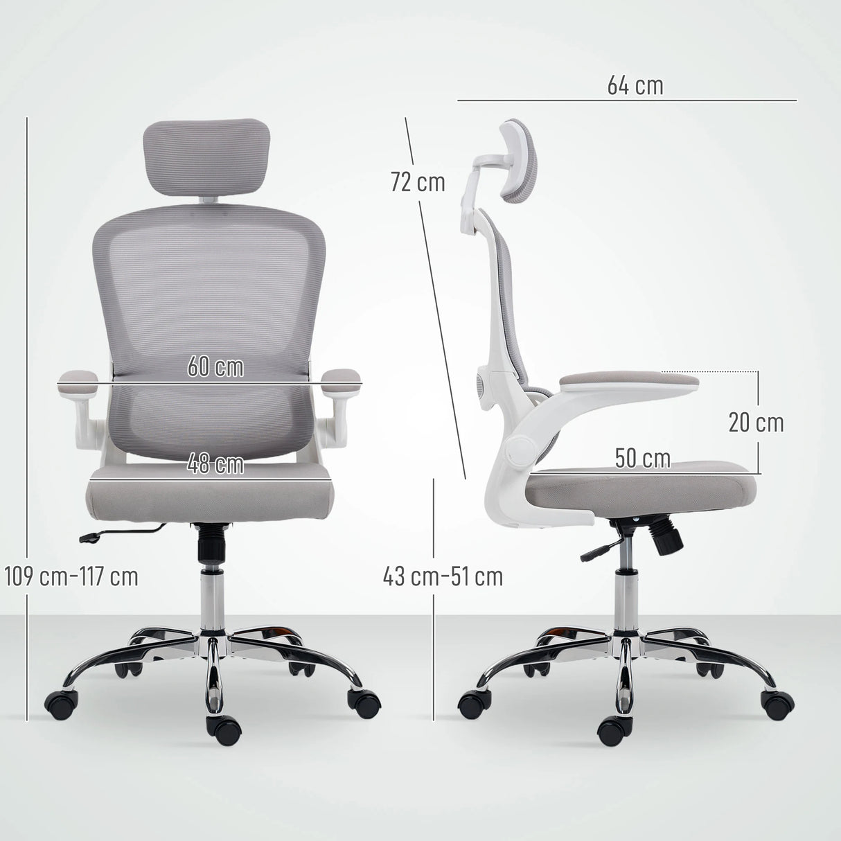 HOMCOM Mesh Back Office Chair, with Lumbar Support - Grey