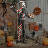 Outsunny 183 cm Life Size Halloween Animated Clown & Skull Staff with Red Light Up Eyes, Sound Activated Moving Arms & Head, Scary Clown Halloween Decorations, Battery Operated, Indoor Party Props
