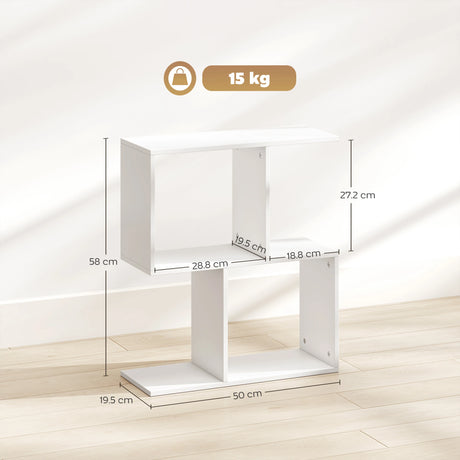 HOMCOM Side Table, Narrow End Table with Storage Shelves, S-Shaped, 3-Tier, 50W x 19.5D x 58H cm, White