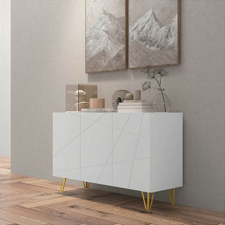 HOMCOM Modern Luxe High Gloss Sideboard, with Hairpin Legs - White